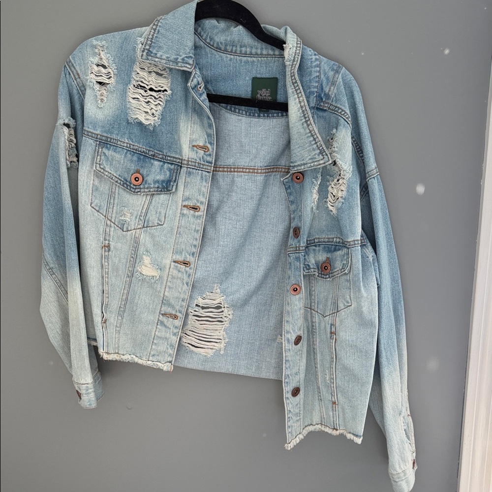 Wild Fable Light Blue Distressed Jean Jacket